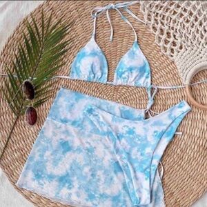 Boutique | Sky Blue Tye Dye 3 Pc Bikini Swimsuit